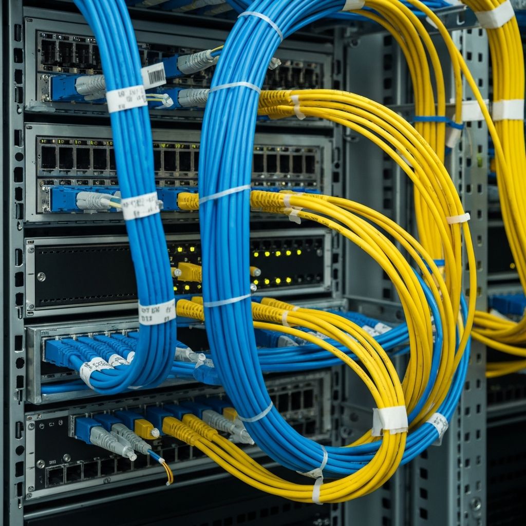 Professional Organized Network Cables and Fiber Optics